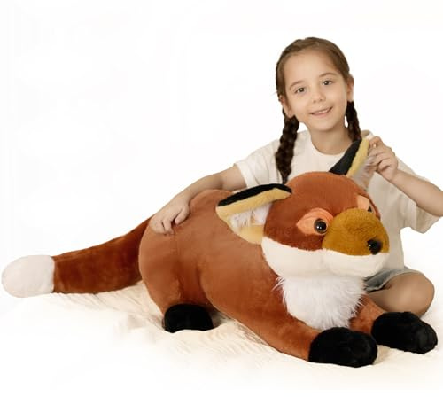 MorisMos 76cm lang liegende Fuchs Kuscheltier XXL, Rotfuchs Waldtier Plüsch Plüschtier,Weiches niedliches Fuchs Stofftier Foxteddy Soft Toy Pillow Geburtstag Geschenk für Kinder Baby,rotbraun