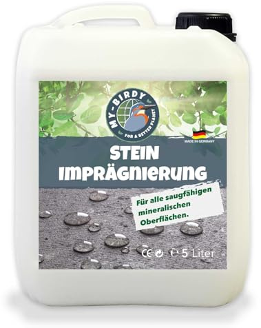 MY-BIRDY Steinimprägnierung Imprägniermittel Versiegelung Stein Beton Pflastersteine Fassade gegen Grünbelag und Einschmutzung Transparent Lösemittelfrei PFC-frei Atmungsaktiv (5 Liter)
