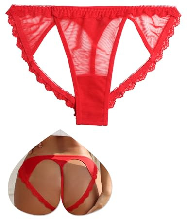comeondear String Ouverture Tanga Sexy Femme Mini String Ficelle Ouvert Dentelle Chic Culotte Taille Basse Grande Taille sous-Vêtements Féminin Slip Bresilien G-String Thong T-Back Underwear Rouge,XL