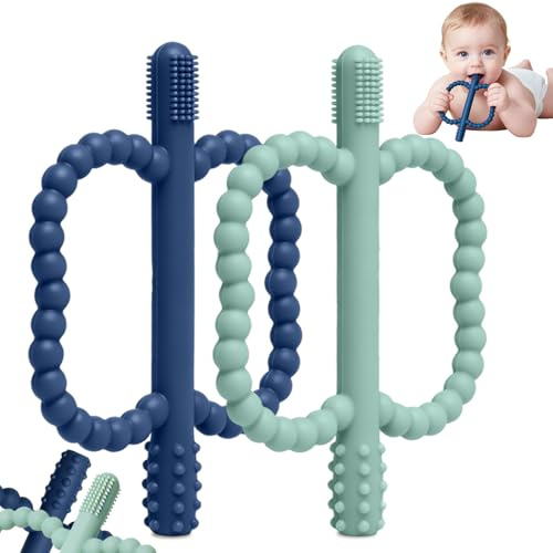 BelleStyle Mordedor Juguetes para Bebés 6 9 12 Meses, 2pcs Mordedor de Silicona del Juguetes para Alivio de la Dentición para Niños Niña Autistas Autismo, Juguete Sensorial Regalos Bebe 1 Año