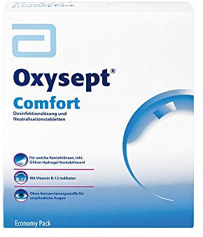 AMO Oxysept Comfort Economy Pack – Peroxid-System zur besonders schonenden Reinigung weicher Kontaktlinsen – 3 x Kontaktlinsenflüssigkeit + 72 x Neutralisationstabletten