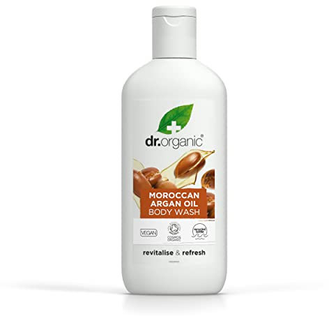 Dr Organic Moroccan Argan Oil Body Wash, Shower Gel, Natural, Vegan, Cruelty-Free, Paraben & SLS-Free, Recyclable & Recycled Ocean Bound Plastic, Certified Organic, 250ml, Packaging may vary
