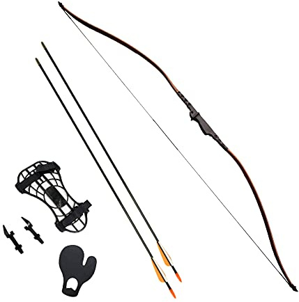 SAS 30-35lbs 22-29 Robinhood Long Bow for Adult/Youth w/Belt Quiver, Armguard, Finger Tab, Arrow Rest, Target Face and 2 x Arrows (Brown)