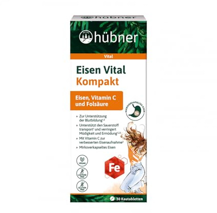 Hübner Eisen VITAL Kautabletten | Nahrungsergänzungsmittel mit mikroverkapseltem Eisen und Vitamin C | für Kinder und Erwachsene| unterstützt die Blutbildung | fruchtiger Geschmack | vegan