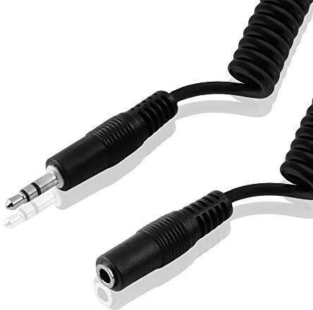 BestPlug Audio Stéréo Câble rallonge de 3 m avec spirale Aux in Out, Fiche jack 3,5 mm mâle vers prise jack 3,5 mm femelle/femelle Noir