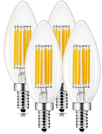 CTKcom 4-Pack 6W Candelabra LED Bulbs,E14 Dimmable COB LED Filament Candle Light Bulb,2700K Warm White 600LM,60W Incandescent Equivalent,Antique Light Bulb Energy-Saving Lamp for Light Fixtures