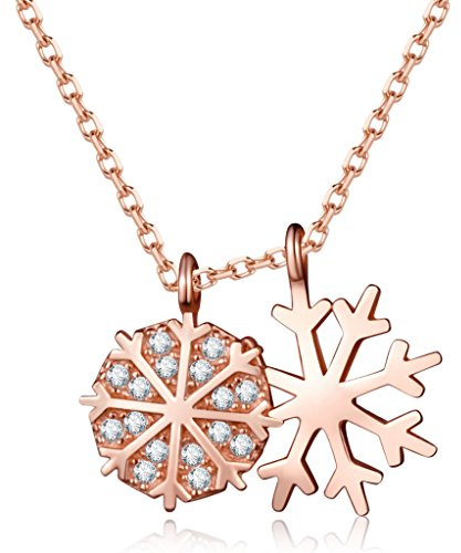 Unendlich U Modisch Doppel Schneeflocke Damen Halskette 925 Sterling Silber Zirkonia Anhänger Verstellbare Kette, Rosegold