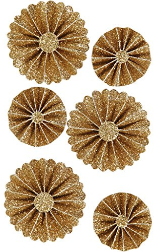 Papierrosetten D: 35+50 mm Gold Glitter 6 Stück