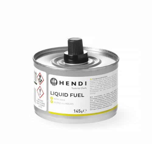 HENDI Combustible liquide, avec mèche, carburant liquide, brûleurs à mèche chauffantes pour réchauds, plats chauds, chafing dishes à Buffet, lot de 24 boîtes de 4 heures de combustible 145 g