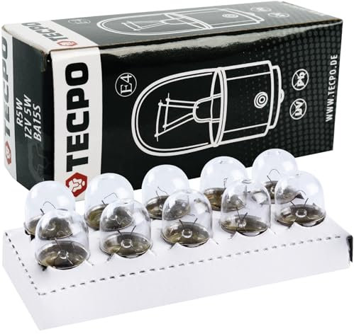 TecPo 10 x R5 W Bola Bombilla 12 V 5 W Auto Bombilla BA15S Bombilla incandescente Luz de posición Trasera