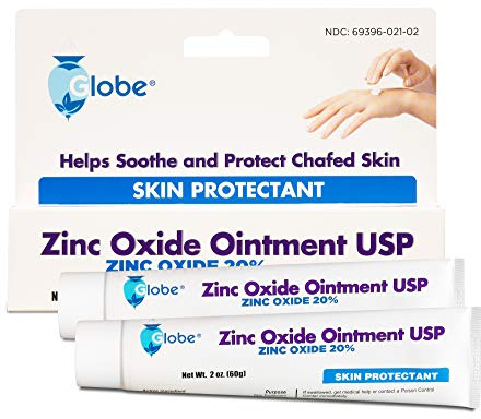 (2 Pack) Globe Zinc Oxide Ointment 20%, 2 Ounce Tube (Total 4 oz) Advanced Skin Protection, For Diaper Rash, Relief From Poison Ivy, Sumac & Oak, Protects From Wetness, Protects Chafed Skin