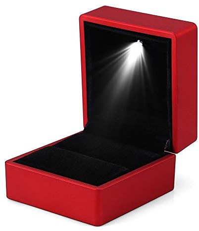 Ringschachtel mit LED Licht Hochzeit Ringbox Heiratsantrag Ring Box für Verlobungsring Schmuckringhalter Hochzeits Verlobungs (rot)