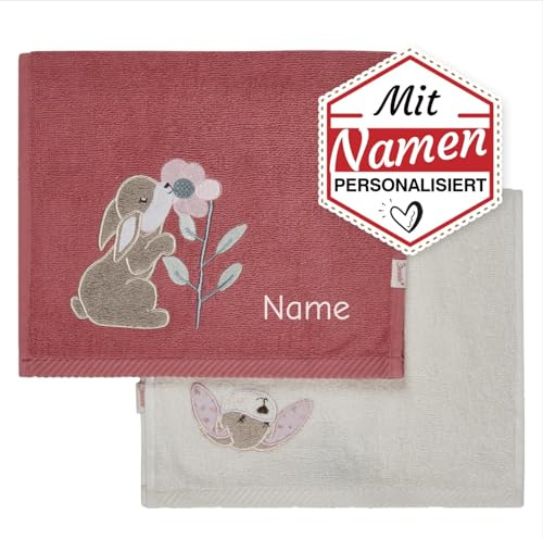 Sterntaler Kinderhandtuch mit Namen Hanni Hase, Bestickt - 2er Set Händehandtuch 50x30 cm, 100% Baumwolle, Hängeschlaufe, schnelltrocknend - Geschenk zu Geburt Taufe Ostern
