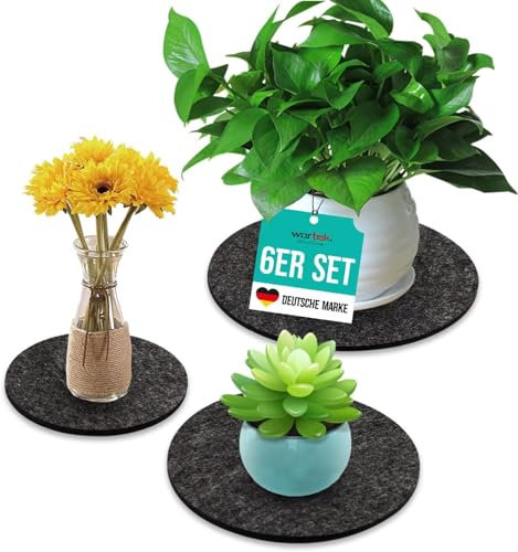 wortek Filzuntersetzer rund für Vasen Blumen Glas - 6er Set - 15cm / 20 cm / 25cm – Untersetzer Gläser Schwarz Topfuntersetzer Glasuntersetzer Tischuntersetzer Untersetzer Blumentopf Untersetzer Filz