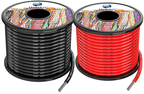 2.0mm² 14 awg Silicone Electrical wire Cable 66ft[33ft Black 33ft Red] 14 Gauge Separete wire Hook Up oxygen free Stranded Tinned copper wire High Temperature Resistance Spool