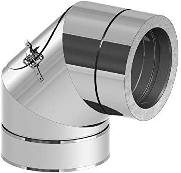 Edelstahl Schornstein doppelwandig Winkel 90° mit Tür 100mm