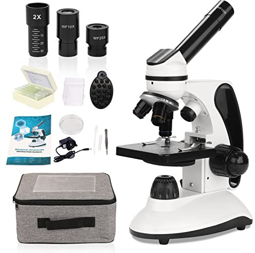 40X-2000X Mikroskop für Kinder Erwachsene mit Objektträger Set, Dual-LED-Beleuchtung,Professionelle Microscope für Schullabor Zuhause Biologische Bildung