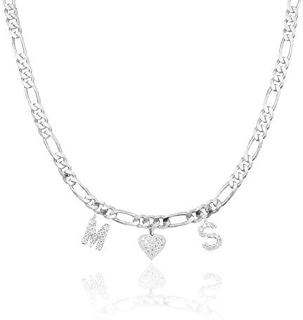 Figaro Namenskette Buchstabenkette Herz Alphabet A-Z I Kette mit Initialien I Damen Halskette Edelstahl Gravur I Hochwertiger personalisierter Schmuck I Geschenkidee für Freundin Frau