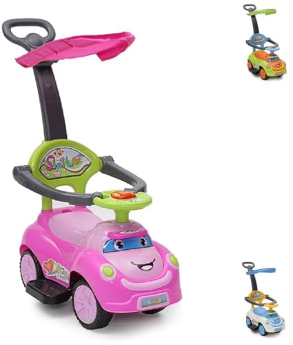 Moni Rutschauto Smile 3 in 1, Schubstange, Sonnendach, Fußstützen, Sicherheitsbügel rosa