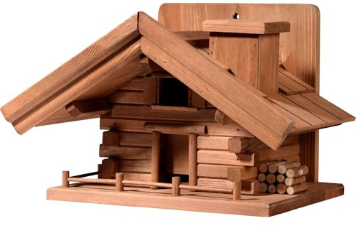 'St Moritz' fågelhus med många detaljer i bergstugdesign, 33 x 24,5 x 21 cm, furu, brun