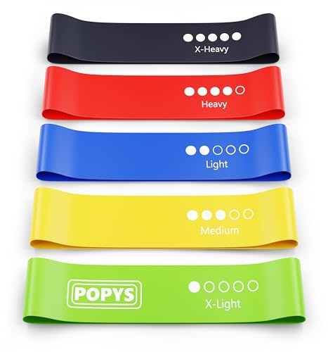 POPYS® Set 6 Gomas Elásticas de Musculación + Bolsa de Almacenamiento y Guía de Ejercicios | Bandas de Resistencia con Niveles de Fuerza Diferentes Hechas de Material TPE