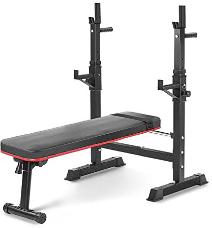 Hantelbank mit verstellbarer, Dip-Station, klappbare Hantelbank, für Kniebeuge Bankdrücken Rumpfbeuge belastet 200kg - Drückerbank, Flachbank, Multifunktion, Trainingsbank