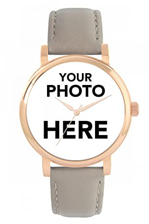 Toff London Personalisierte Fotogeschenke für Frauen, Analoganzeige, Uhr mit japanischem Quarzwerk und Roségoldgehäuse, individuell gefertigte Uhr mit Gravur