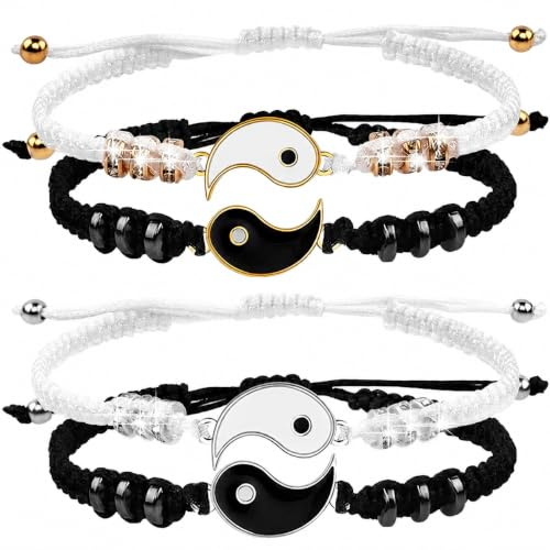 NO Guanyj 4 Pcs Bracelets Meilleur Ami Bracelet à Cordon Ajustable Yin Yang Bracelet Couple Bracelet Homme Bracelet Femme pour BFF Relation d'amitié Petit ami Petite amie Cadeau de la Saint-Valentin | Couple Bracelet Homme Bracelet Femme pour BFF Relation d'amitié Petit ami Petite amie Cadeau de la Saint-Valentin