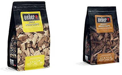 Weber 17621 - Legno per affumicatura Chips-Melo, Marrone & 17627 - Legno per affumicatura-Whiskey, Marrone
