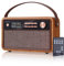 Roxel Retro D1 Vintage DAB+/FM Radio Altavoz Inalámbrico | Reloj despertador de noche con función de reposo. Exterior rústico, red y USB recargable, tarjeta TF, AUX y USB compatible (nogal)
