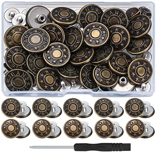 30 Stück Ersatz Jeans Knöpfe, 17 mmJeansknöpfe, Hosenknöpfe kein Nähen, abnehmbare Metall Hosen Knopfe Reparatur Druckknöpfe Knöpfe für Jeans, Kleidung, Hosen, Taschen, 2 Muster (braun)