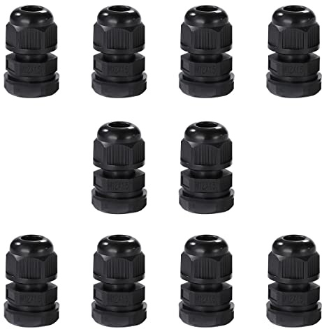 Meccion M12 Kabelverschraubung 10 Stück Wasserdichte IP68 Nylon Kabelverbinder mit Kontermutter und Unterlegscheibe, Geeignet für 3 mm - 6,5 mm Kabe