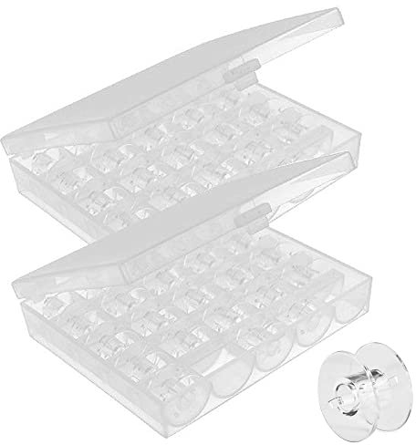 Nähmaschine Spulen,50 Stück Nähmaschine Unterfadenspulen mit Transparent Spulenbox Transparente Kunststoff-Nähspule zur Aufbewahrung von Nähgarn
