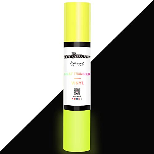 TECKWRAP Glow in the Dark Color Changing Heat Transfer Vinylfolie Rolle - Lichtdurchlässigkeit HTV Iron On Neon Flex Folie mit Matte Finish 152 cm x 25 cm (Neon Gelb)