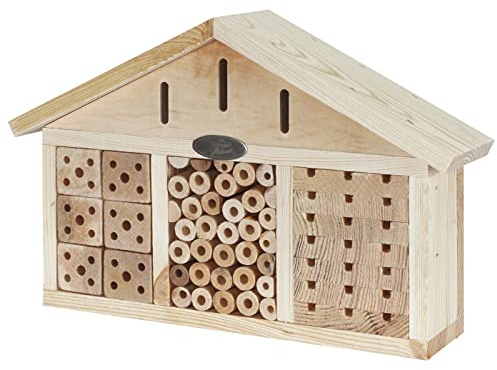 Dehner Natura Premium Insektenhotel Quinta, Insektenhaus / Nistkasten für Bienen/Schmetterlinge/Käfer, ca. 39 x 26 x 9 cm, Kiefernholz/Metall, natur
