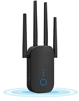WiFi Extender Booster 1200Mbps, WiFi Repeater 1200Mbps, WiFi Booster Range Extender Dual Band 5GHz & 2.4GHz Wireless Signal Booster/Hotspot, Broadband Extender, 1 Ethernet Port, UK Plug
