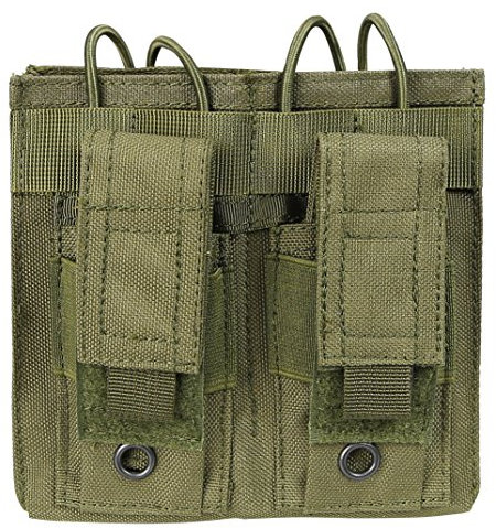 Tenoburian Double Stack Magazintasche mit Shock Cord Gurtband 5,56 mm 9 mm MOLLE Magazintasche Holster Gürteltasche Magazinhalter für Tactical, Grün