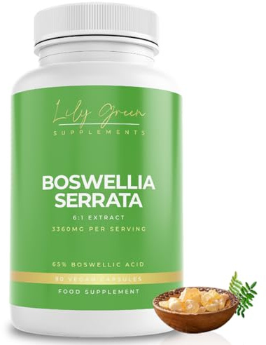 Lily Green Boswellia Serrata Capsules | 3360mg Per Serving Anti Inflammatory & Joint Pain Relief Supplements with 65% Boswellic Acid | No Artificial Additives | 90 Capsules | Made in UK