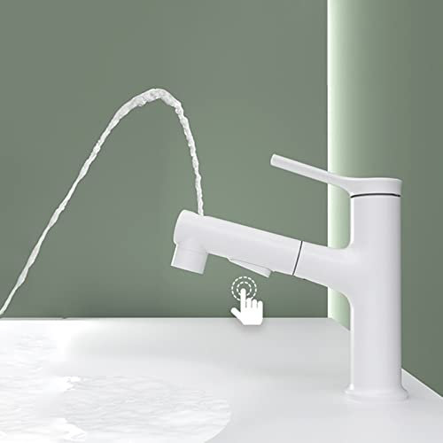 Rubinetto Bagno Lavabo con Doccetta Estraibile Miscelatore Lavabo con 360 °Girevole Beccuccio Per Lavabo Caldo E Freddo,Bianco