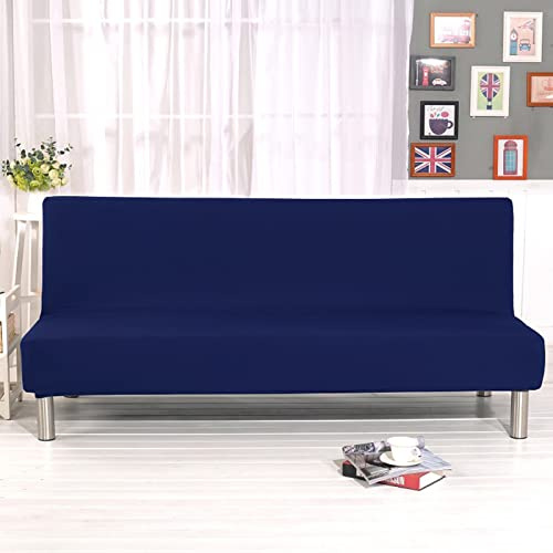 Armless Sofa Bed Cover - Stretch Armless Sofa Bed Slipcover - Universal Folding Couch Protector with High Elasticity Soft Milk Silk Fabric - Washable Furniture Shield for Living Room (Navy Blue)