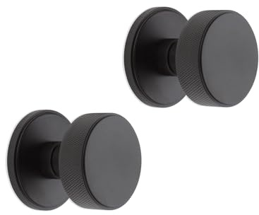 Infinity Decor Knurled Modern Mortice Door Knobs Solid Brass 55mm Pull Handles Pair in Matt Black Finish for Interior & Exterior Doors