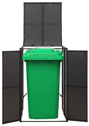 Yolola Single Wheelie Bin Shed, Durable Rattan Wheelie Bin Storage, Lockable Garden Trash Can Shed With Cover, Garbage Trash Storage Shed, Outdoor Wheelie Bin Hideaways, Black 70x80x117 cm
