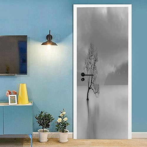 Türfolie Türtapete Türposter Selbstklebend 3D Fototapete Klebefolie Tür Mit Motiv Türaufkleber Kinderzimmer See Totes Holz Grauer Himmel 90 X 200 Cm