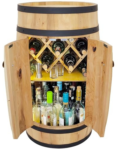 weeco Étagère à vin LED avec Porte et Porte vin - Baril de Maison - Décoration Rustique - Meuble de Bar - Support à vin - Bière en tonneau - Bar à Whisky - Porte Bouteilles 80x50cm
