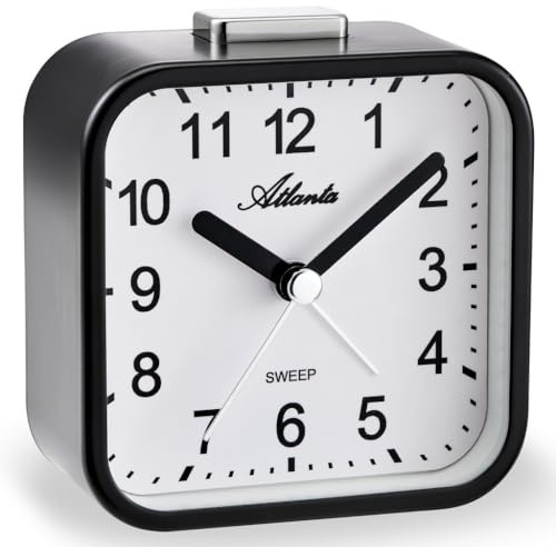 Atlanta Wecker ohne Ticken Licht Snooze Crescendo Quarz Metallgehäuse - 2124/7 (Schwarz)