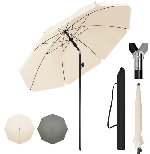 WOLTU Sombrilla de Jardin Ø 175 cm, Parasol Grande Ajustable de Altura y Angulo, Parasol para Playa, Terraza, Piscina, Mercado y Patio, Proteccion Contra UV, Beige