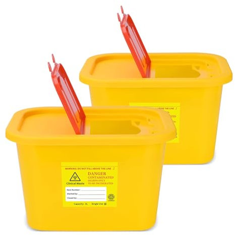 ATOMUS 2 contenitori per tatuaggi gialli in plastica Sharp da 3 l, confezione da 2 pezzi