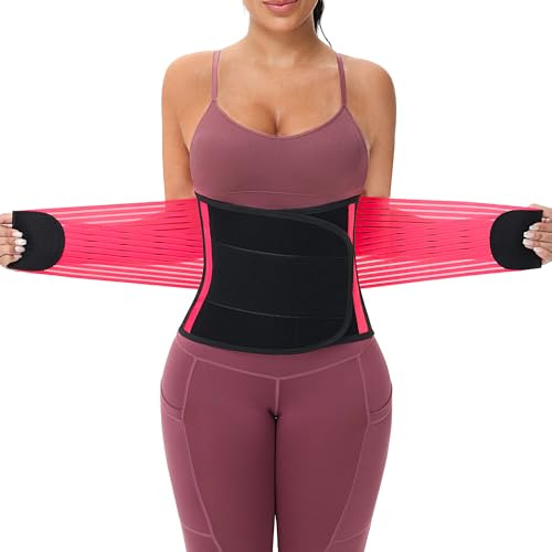 KOOCHY Waist Trainer For Women Men,Waist Trimmer Tummy Control Belt Sweat Band for Weight Loss Workout Fitness Gym (Hot Pink, X-Large)