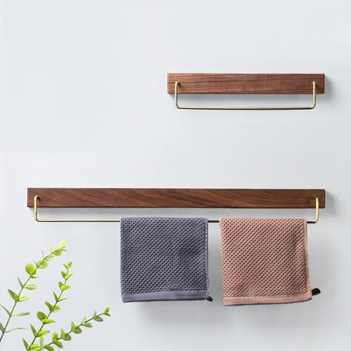 Generisch HandtuchstangeHandtuchhalter aus rustikalem Holz für das Badezimmer mit Metallstange, an der Wand montierte Badewanne (Farbe: A, Größe: 23,6 Zoll)