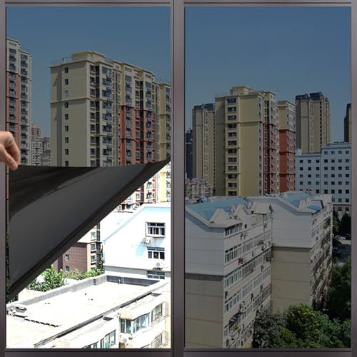 HJXGQJM Pellicola per Vetri Finestre Specchio Privacy Pellicola Finestre 99% Anti-UV，Pellicola Antisolare Oscurante, Privacy Unidirezionale Controllo del Calore Adatto(Noir,120x1000cm(47x394in))
